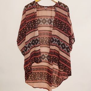 Floral/aztec print boho kimono
